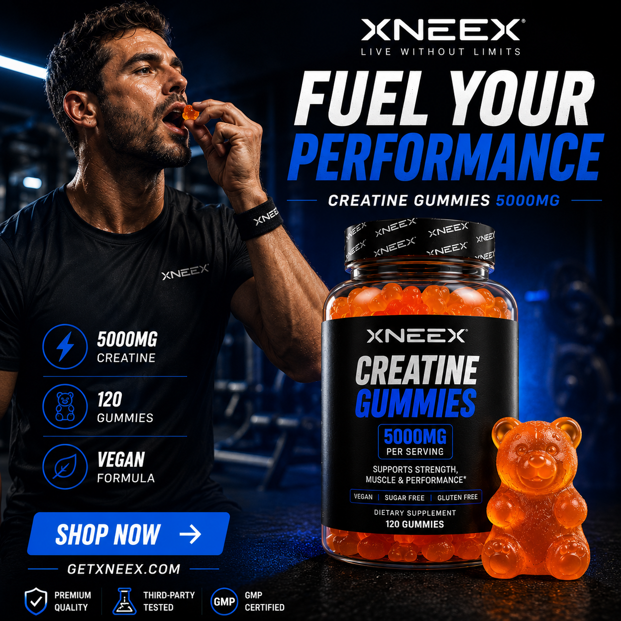 XNEEX Creatine Gummies — 5000mg Creatine Monohydrate | 120 Vegan Gummies