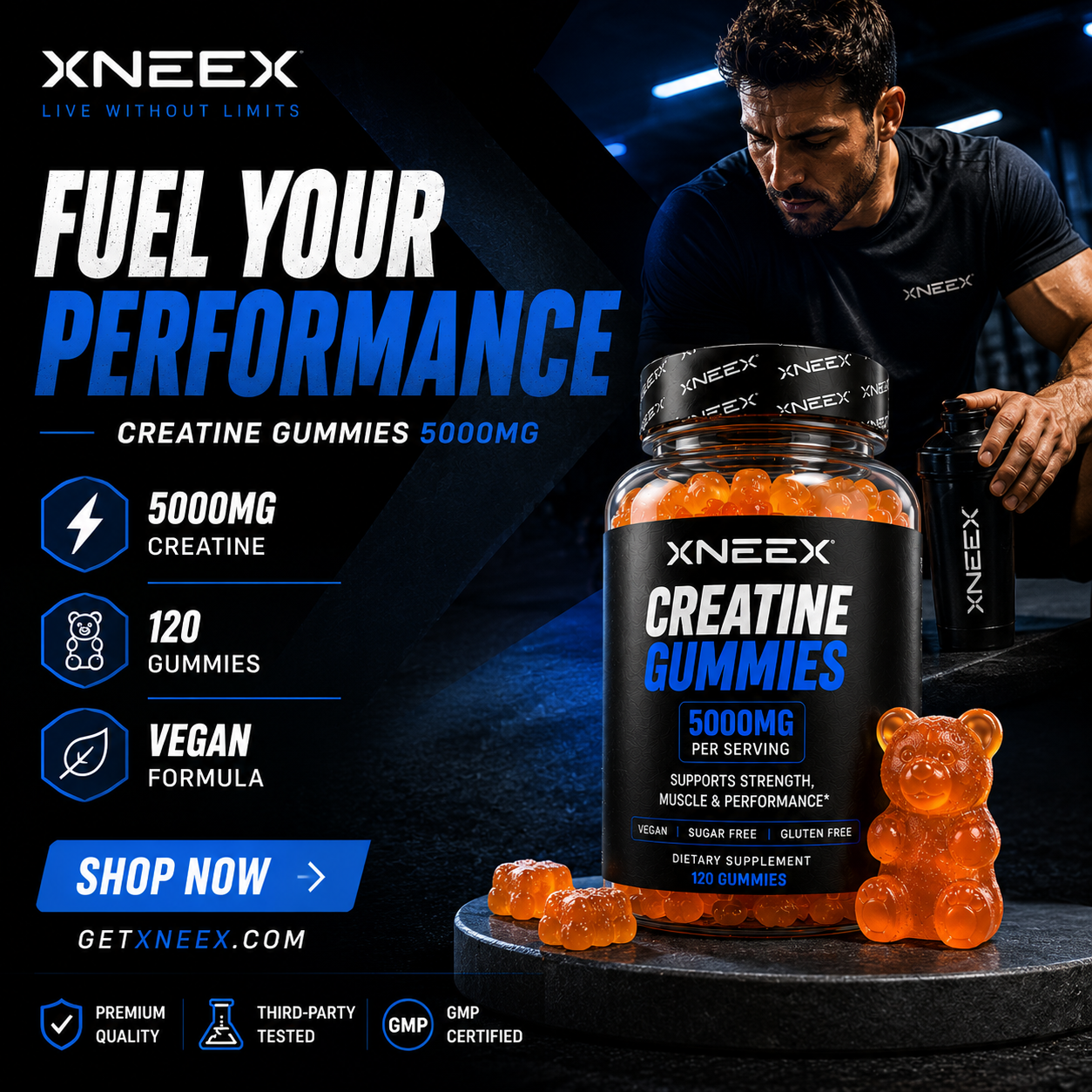 XNEEX Creatine Gummies — 5000mg Creatine Monohydrate | 120 Vegan Gummies